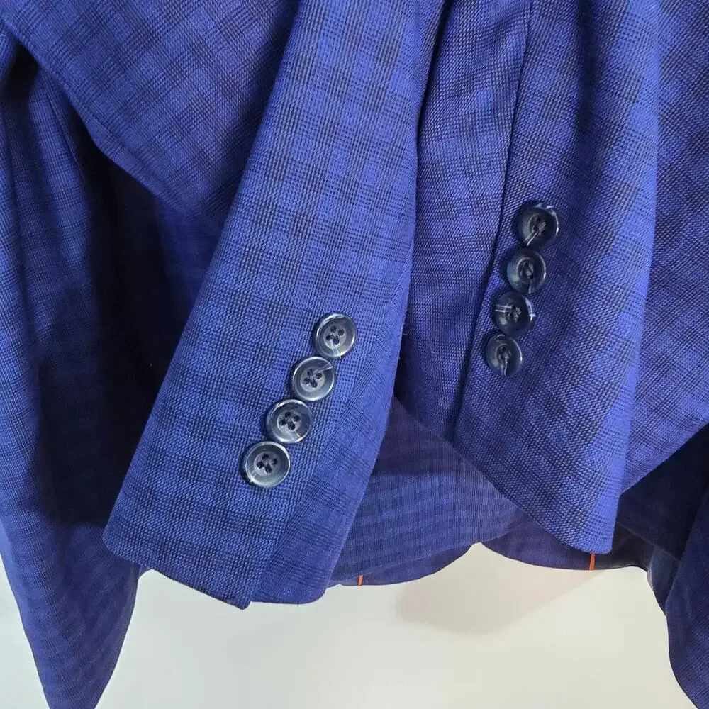 Oak Hill Mens Blue Check Blazer 2 Button Sport Coat Size 52 Regular